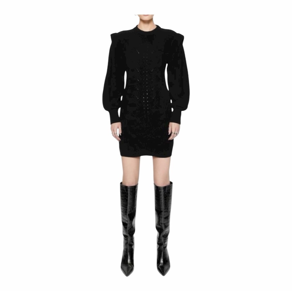 Rebecca Minkoff Black Knit Puff Sleeve Open‎ Back Mini Dress NWOT - Picture 8 of 8